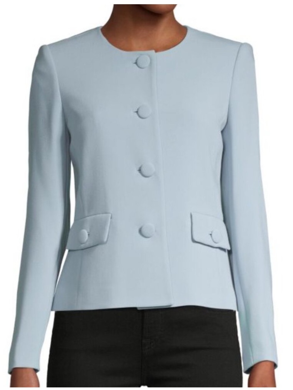 Karl Lagerfeld Collarless Button Down Blazer Jacket Women’s 4 Pale Blue
